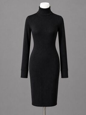 Carbon38 Ribbed Jet Black s M LONG SLEEVE TURTLENECK DRESS